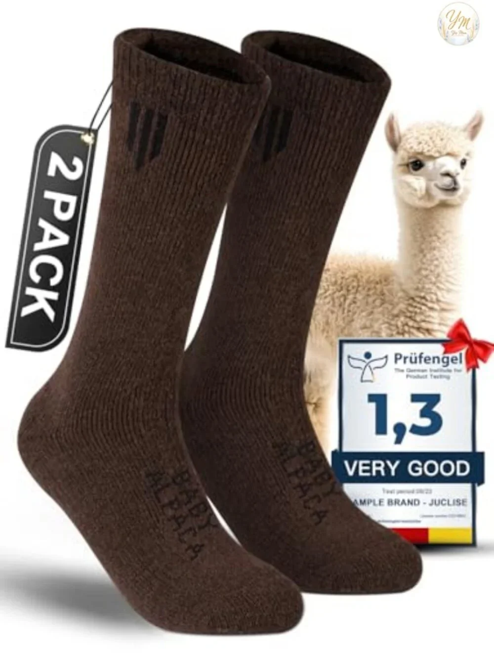 Alpaca Wool Thermal Socks Heavyweight Mid-Calf Winter Hiking Crew Socks 2 Pack